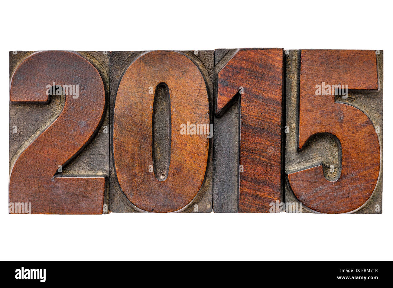 2015  - New Year concept  - isolated text in vintage wood type printing blocks Stock Photo