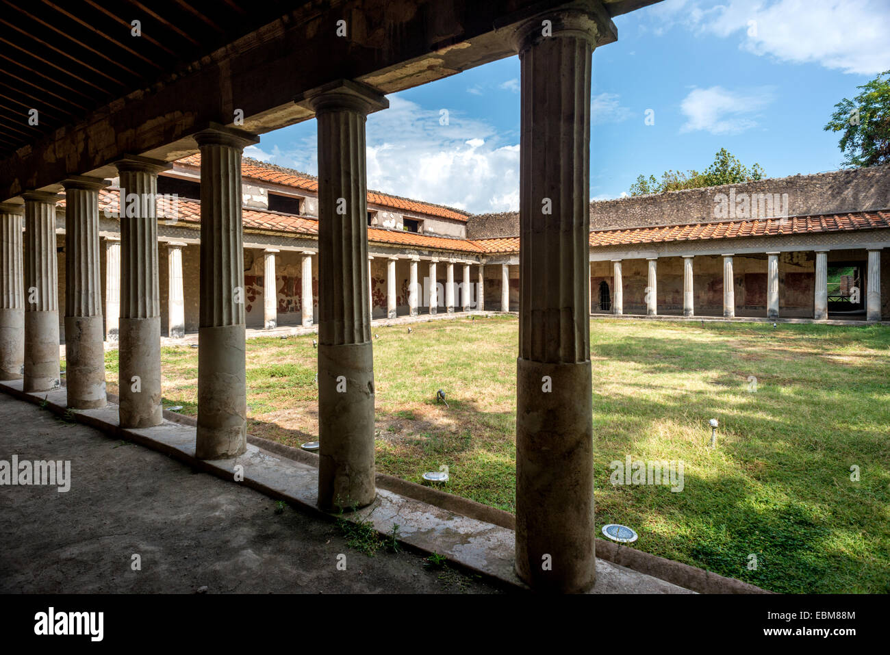 The excavated Roman Villa Poppaea, in Oplontis, near Pompeii in Italy, destroyed by the eruption of Vesuvius in 79AD. Stock Photo