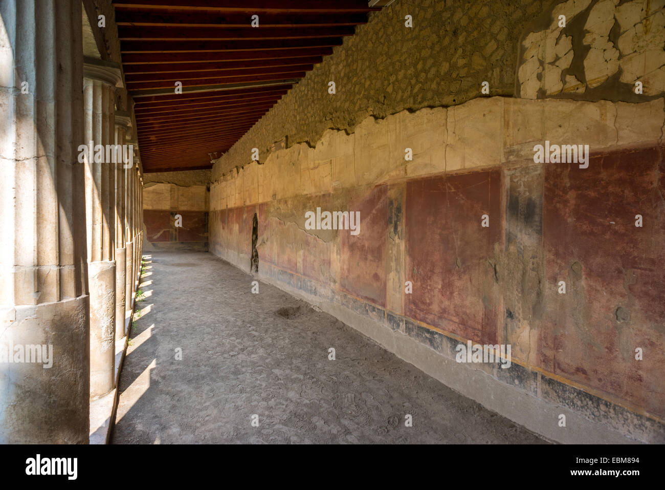 The excavated Roman Villa Poppaea, in Oplontis, near Pompeii in Italy, destroyed by the eruption of Vesuvius in 79AD. Stock Photo