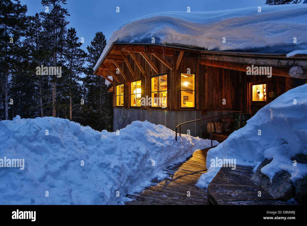 Snow-covered Fritz Hut, Benedict Huts, near Aspen, Colorado USA Stock Photo