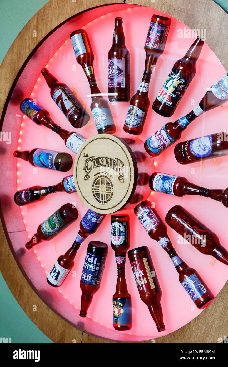 Beer wheel display, La Cumbre Brewing Company, Albuquerque, New Mexico USA Stock Photo