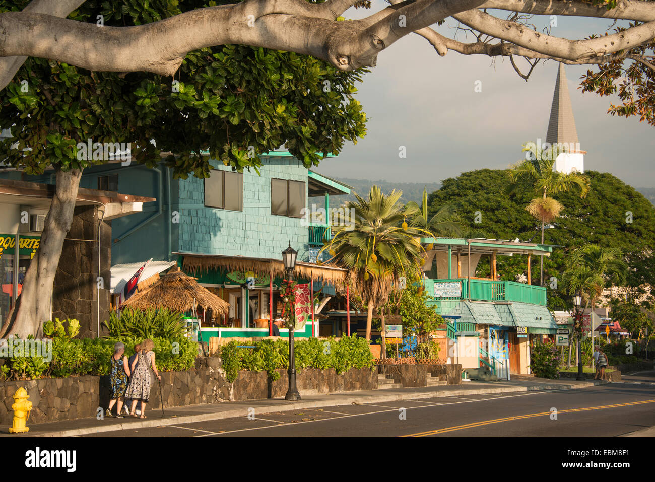 Alii Drive waterfront coast road in Kailua Kona on Kona Coast of Big Island Hawaii USA Stock Photo