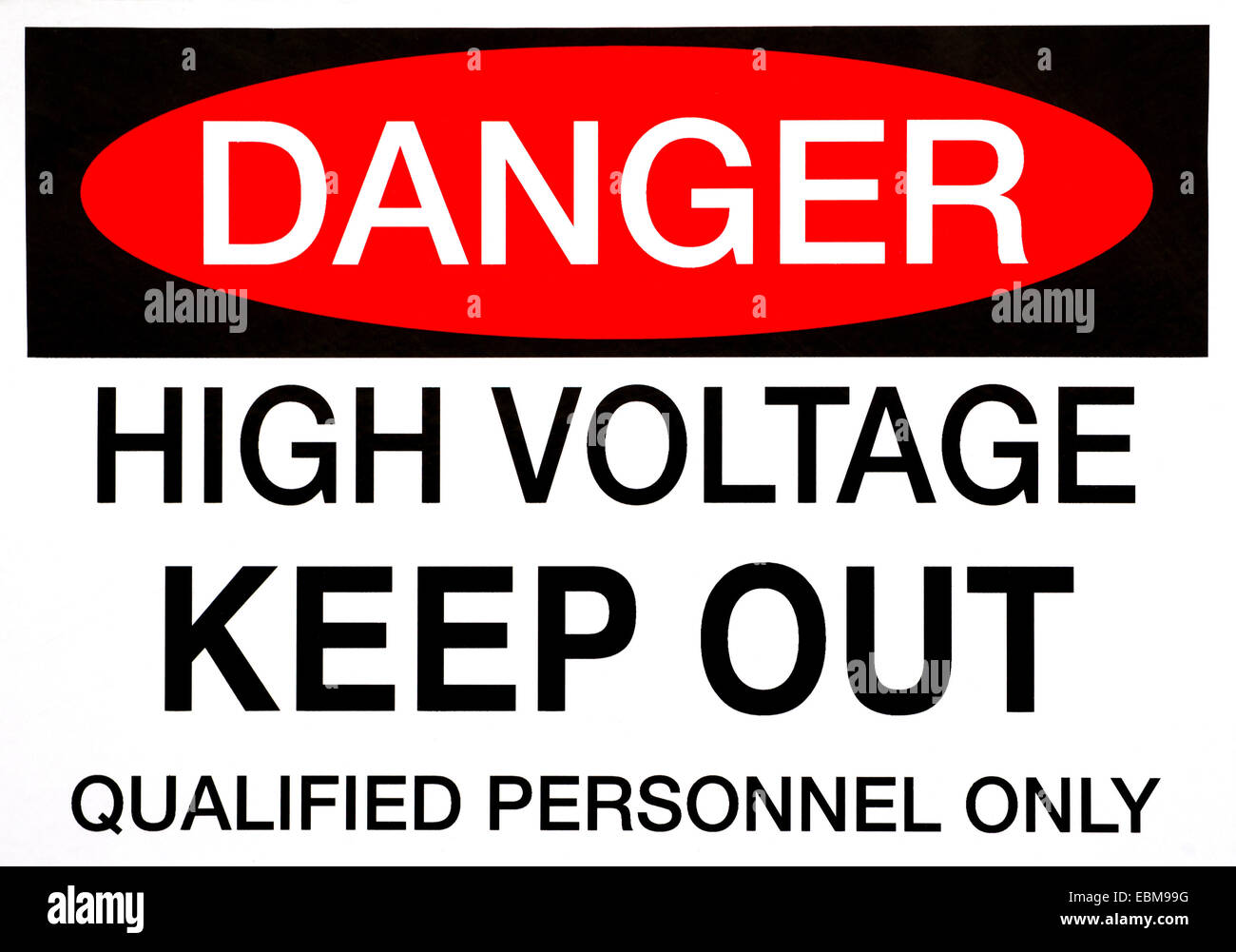 A Danger, High Voltage safety sign in bold lettering Stock Photo Alamy