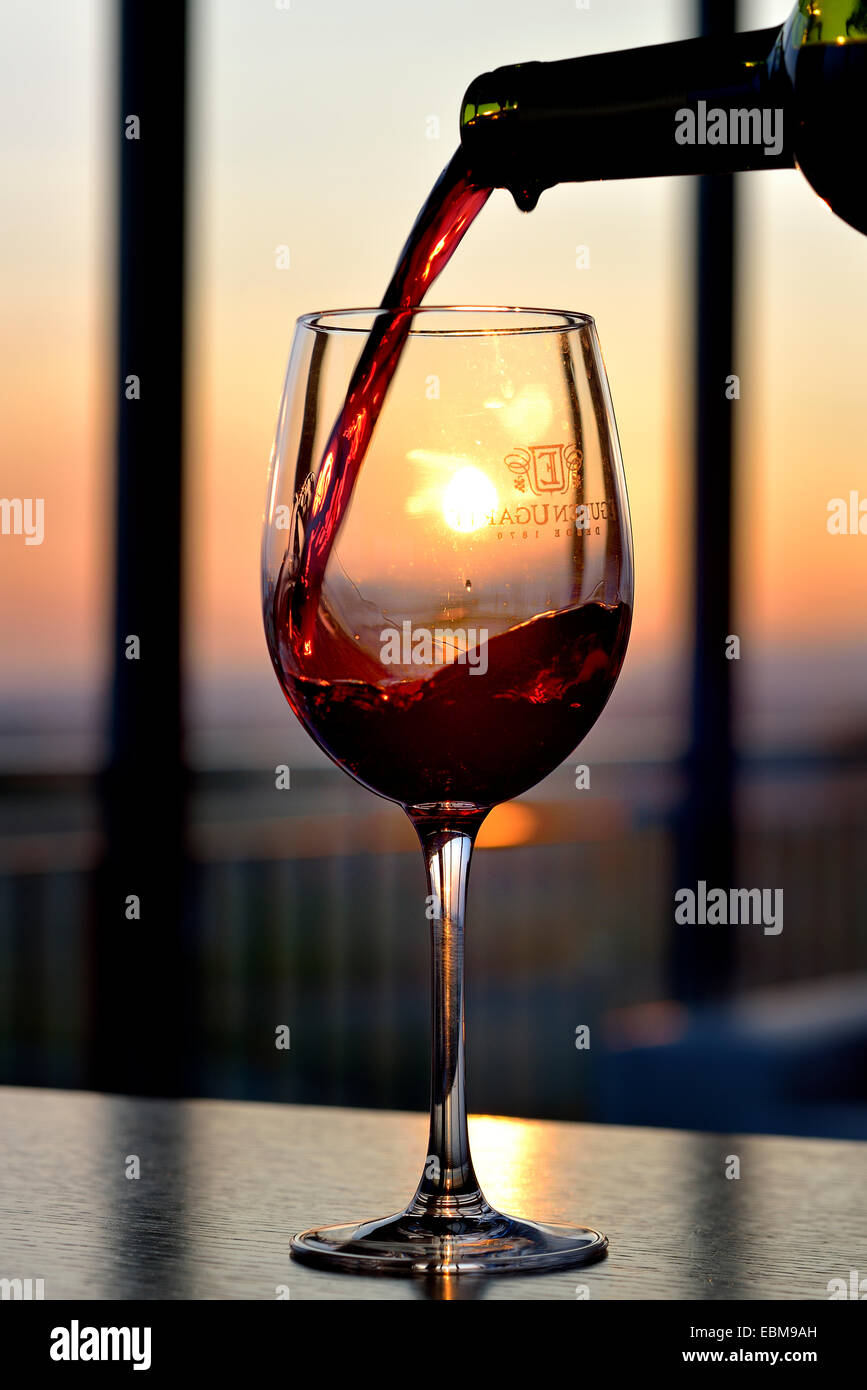 Glass of wine in the Hotel Heredad de Ugarte, Laguardia, Álava, Basque Country, Spain, Europe Stock Photo
