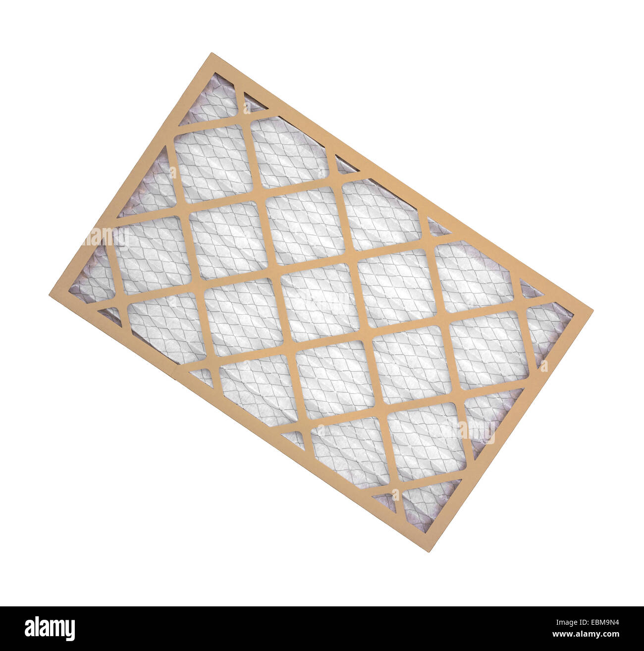 A new cardboard, wire mesh and fabric furnace filter on a white background. Stock Photo