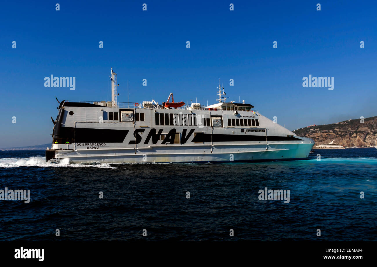 An SNAV ferry turning in preparation for leaving harbour. Stock Photo