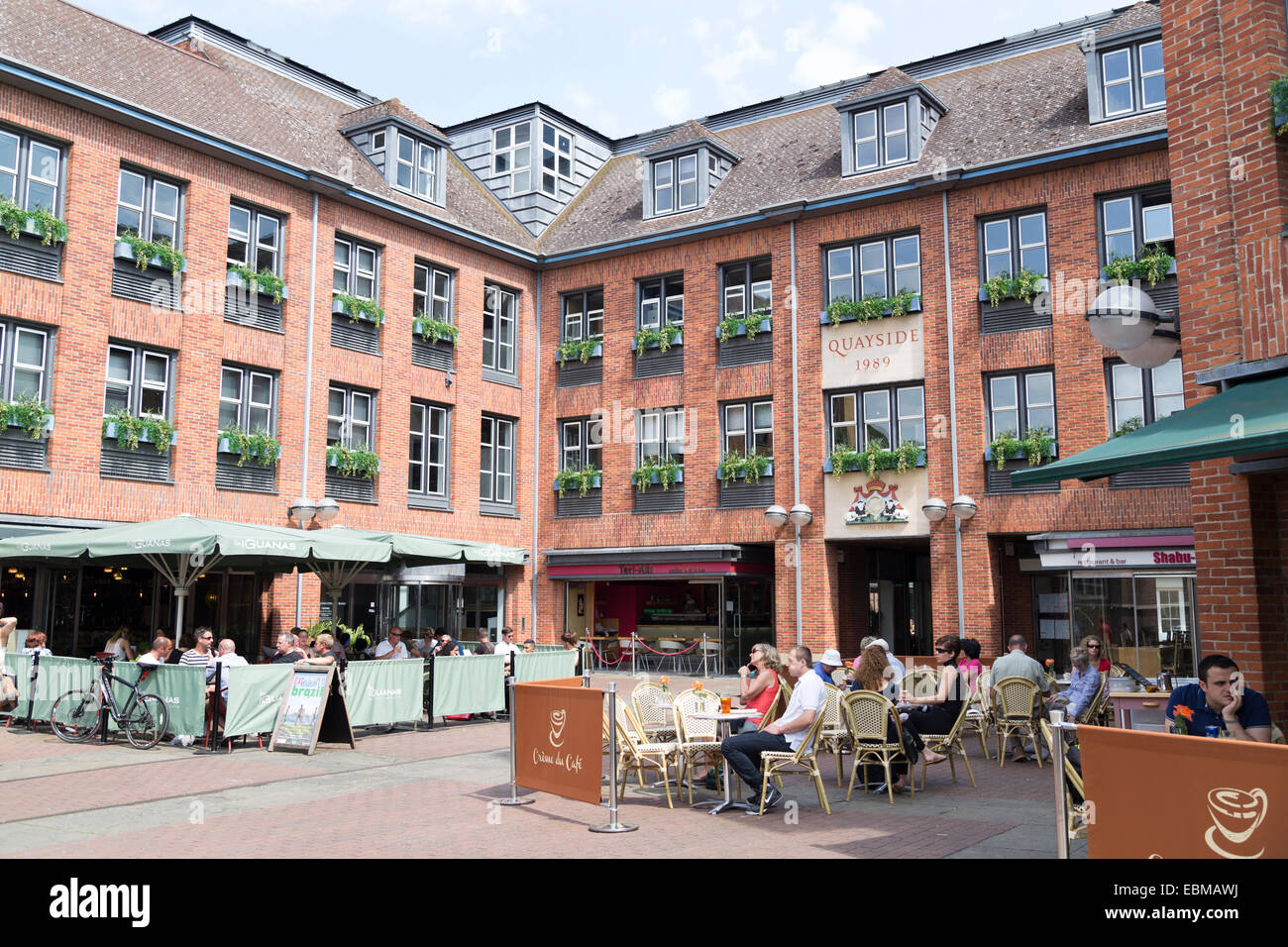 UK, Cambridge, cafes and bars at the Quayside. Stock Photo