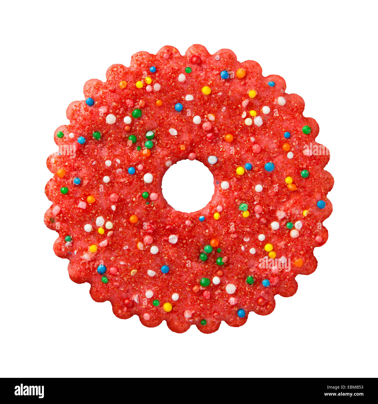 Round Red Christmas Cookie Stock Photo