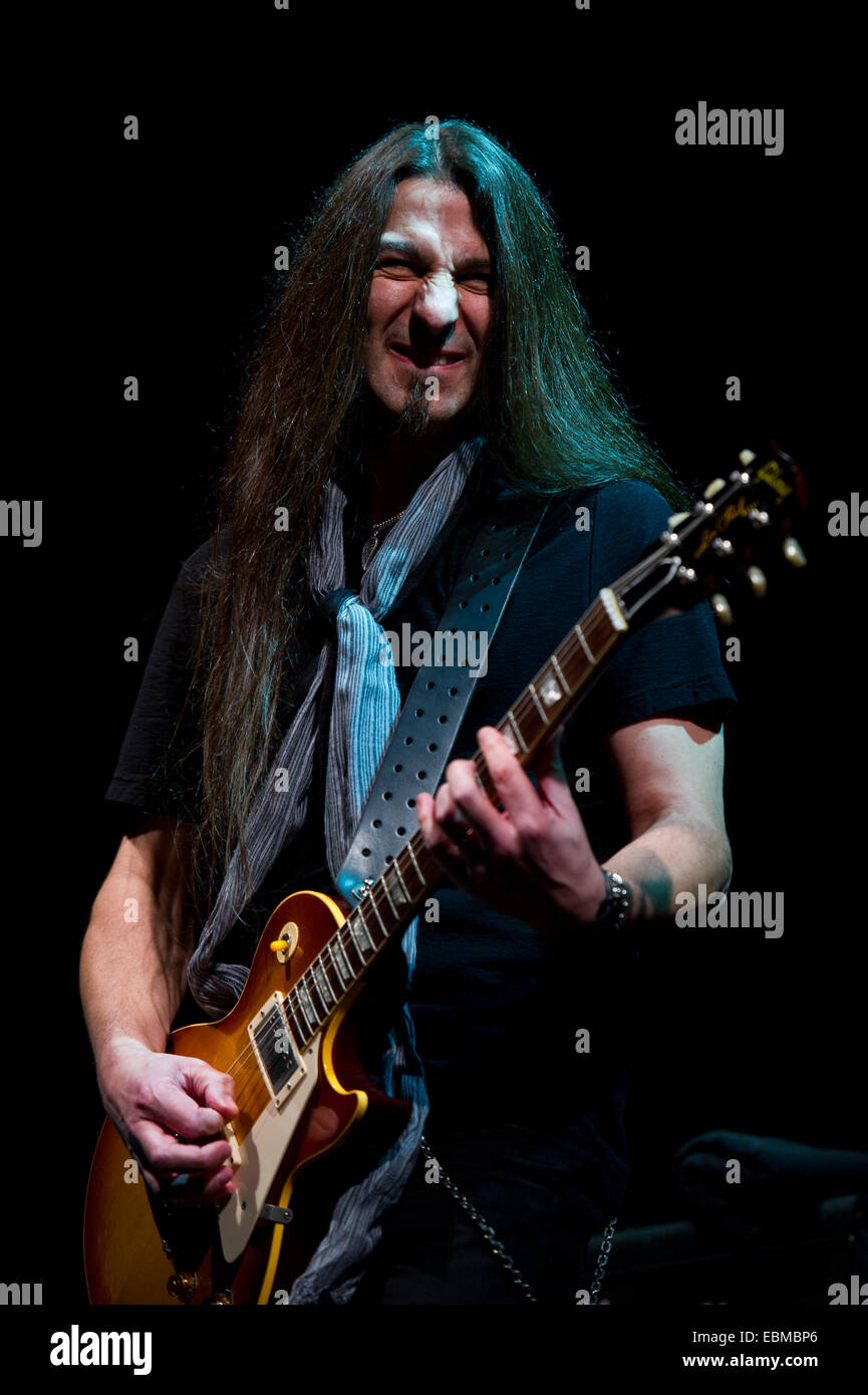 Freiburg, Germany. 2nd December, 2014.  Guitar player from Lou Gramm's band performs live at Rothaus Arena. Photo: Miroslav Dakov/ Alamy Live News Stock Photo
