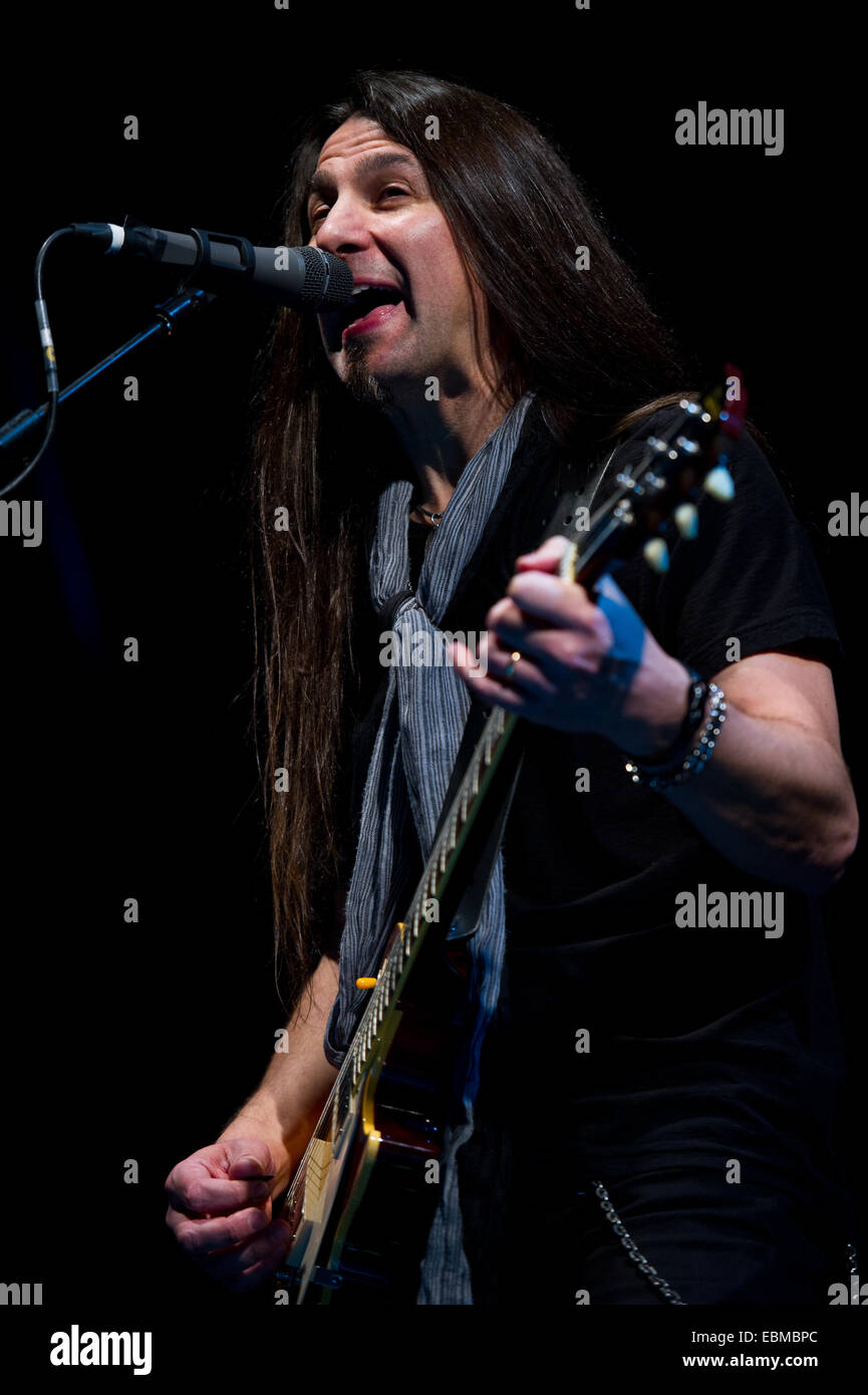 Freiburg, Germany. 2nd December, 2014.  Guitar player from Lou Gramm's band performs live at Rothaus Arena. Photo: Miroslav Dakov/ Alamy Live News Stock Photo