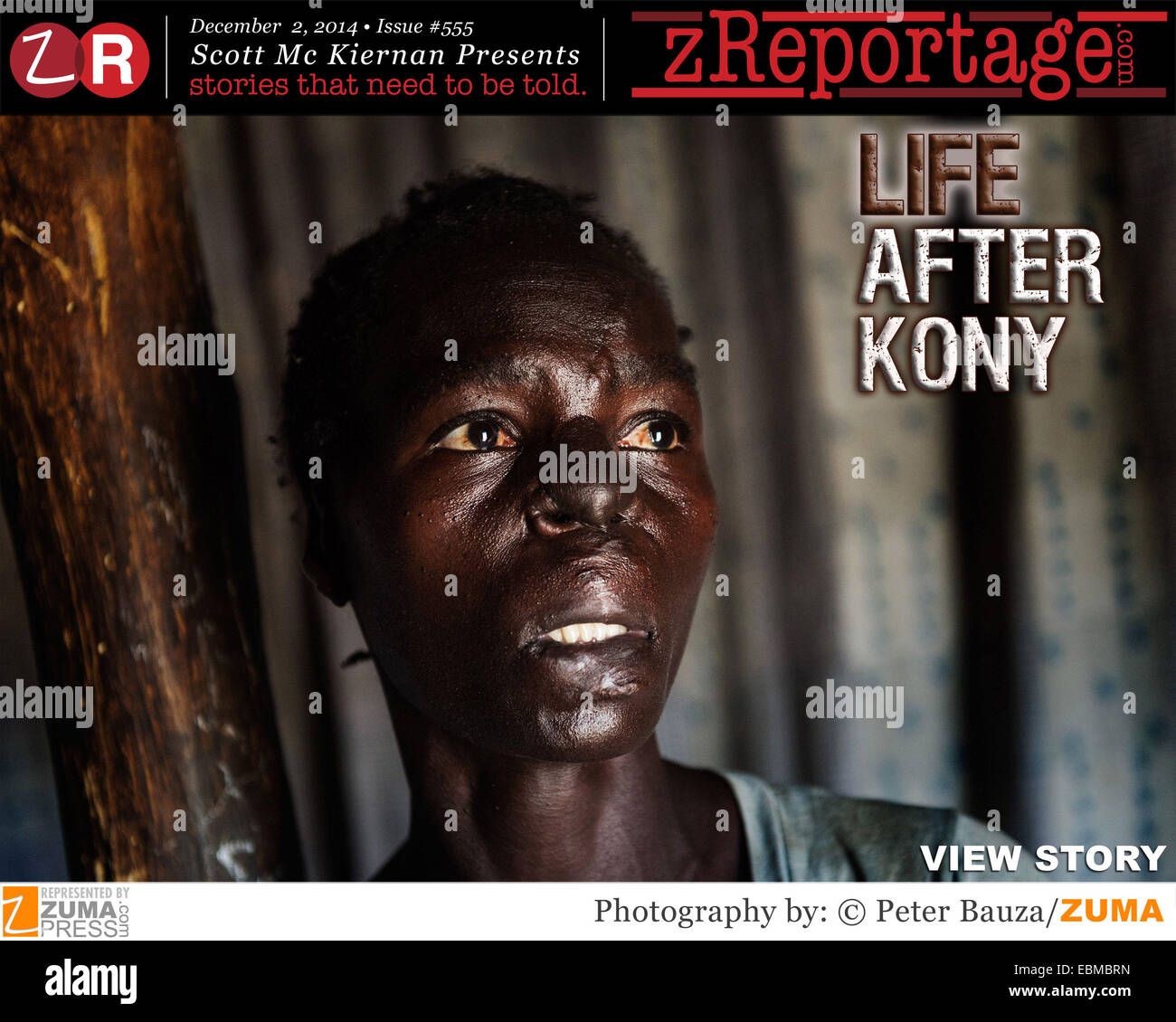 zReportage.com Story of the Week # 555 - Life After Kony - Launched December 2, 2014 - Full multimedia experience: audio, stills, text and or video: Go to zReportage.com to see more - Abducted by Joseph Kony's renegade group, the photographs show victims who were hacked with machetes and knives during the Lord's Resistance Army's (LRA) reign of terror in northern Uganda. A former Catholic altar boy from northern Uganda, Joseph Kony claims that his LRA movement has been fighting to install a government in Uganda based on the Biblical 10 Commandments. But his rebels now terrorize large swathes o Stock Photo