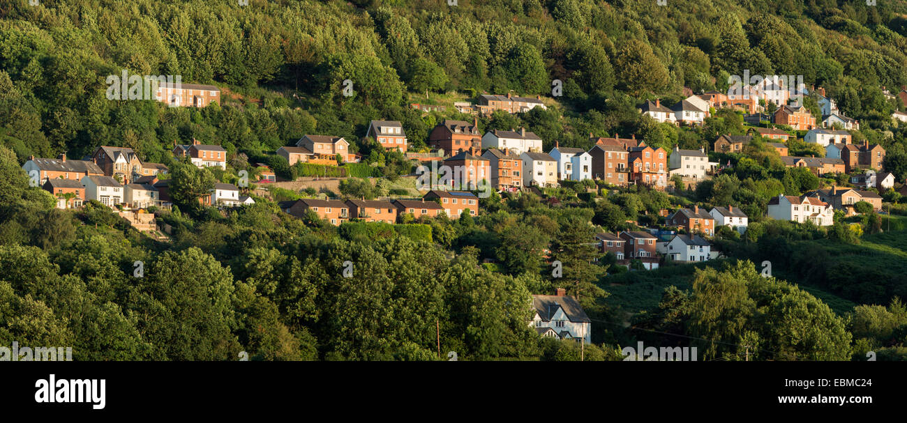 Houses built on the side of the Malvern Hills set amongst the trees at