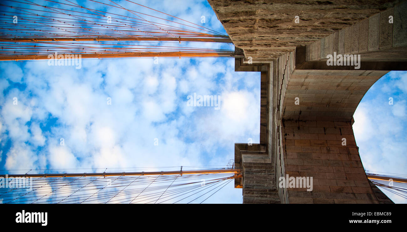 Low angle view of the Brooklyn Bridge, New York City, New York State, USA Stock Photo