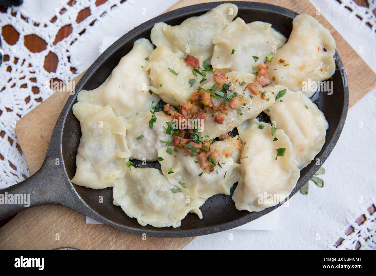Krakow, Poland; Polish dumplings or Pierogi made of unleavened dough