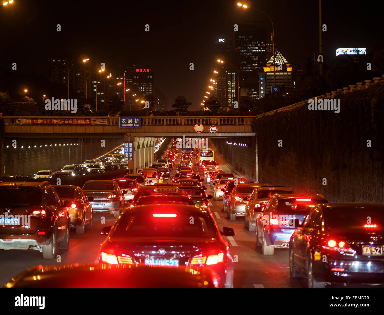 Traffic jam at night in Beijing, China Stock Photo