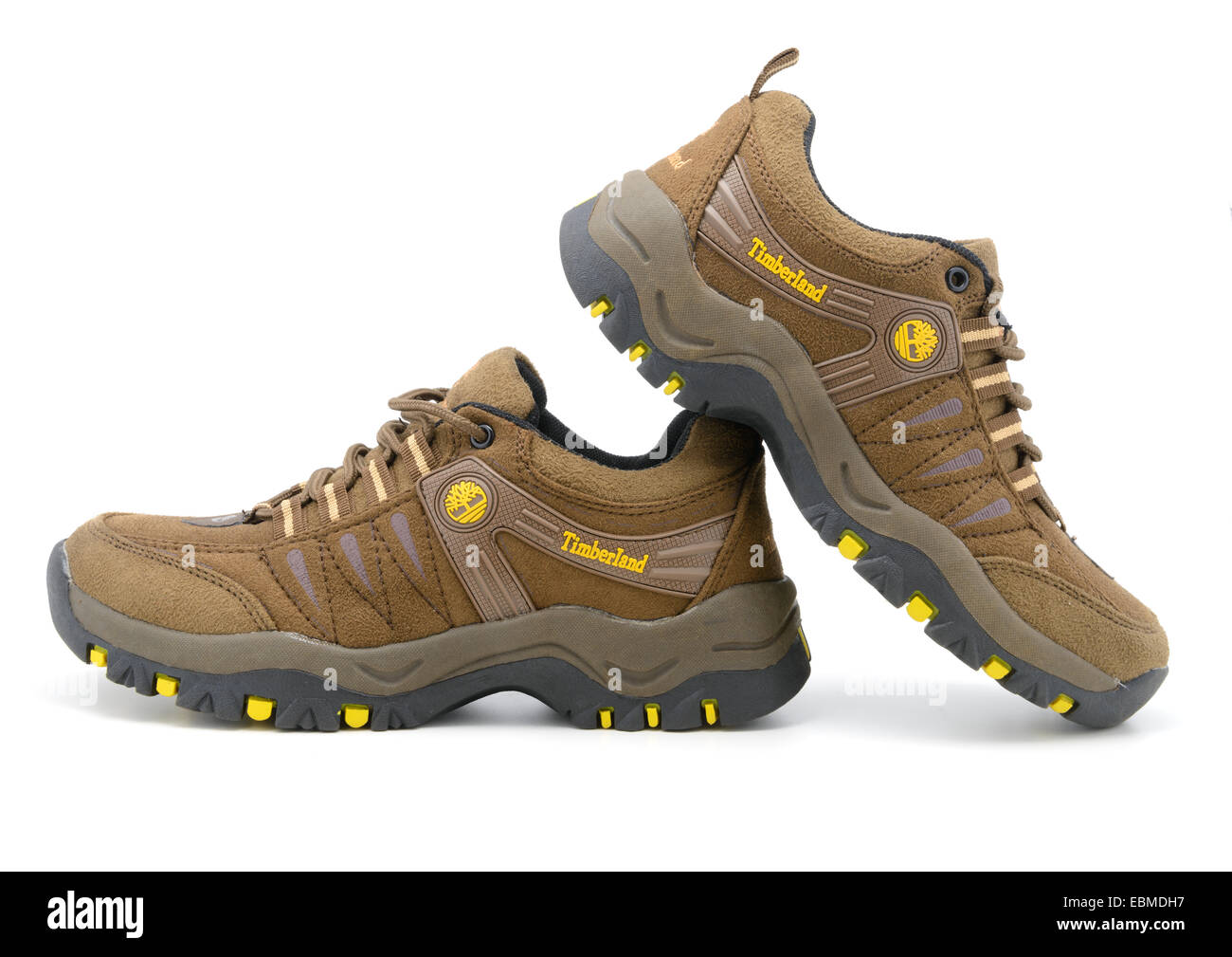 One pair of brand new light brown Timberland hiking shoes Stock Photo ...