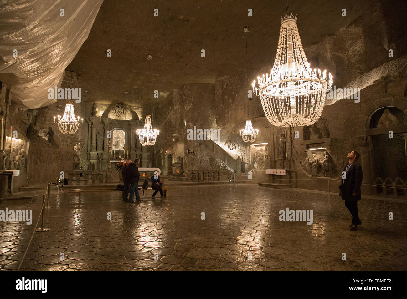 Carved underground salt cave, the life work of Antoni Wyrodek, Wieliczka Salt Mine Krakow, Poland. Stock Photo