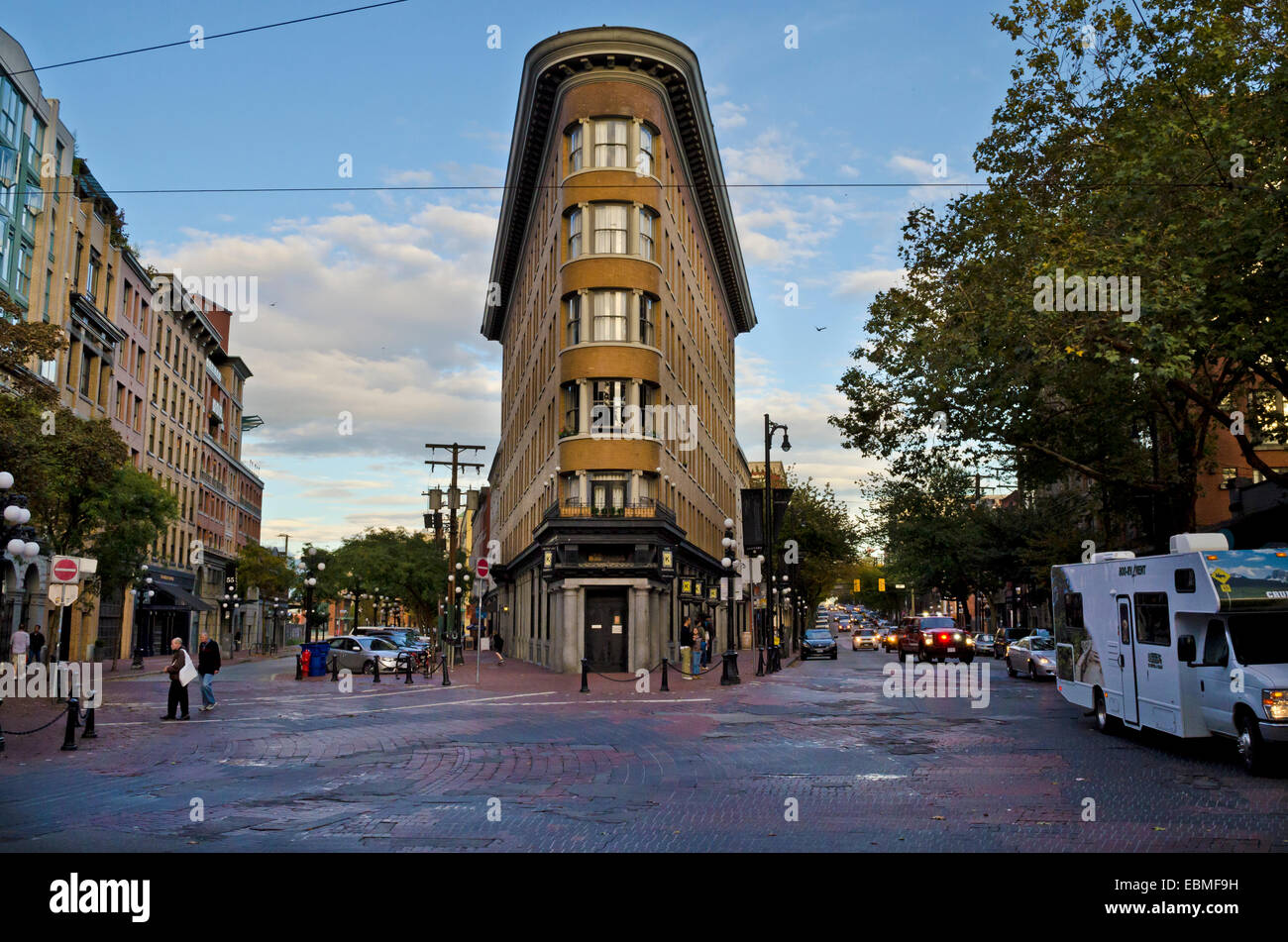 Hotel Europe, a historic flatiron style building in Gastown area of downtown Vancouver, BC, Canada. Stock Photo