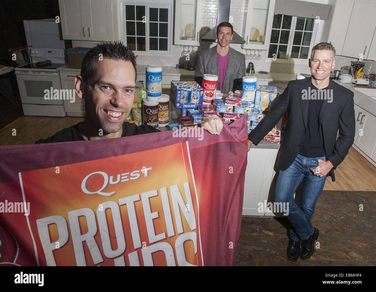 Los Angeles, California, USA. 10th Nov, 2014. (From L to R) Co-founders of Quest Nutrition: President Tom Bilyeu, CEO Ron Penna and CFO Mike Osborn. © Ringo Chiu/ZUMA Wire/Alamy Live News Stock Photo