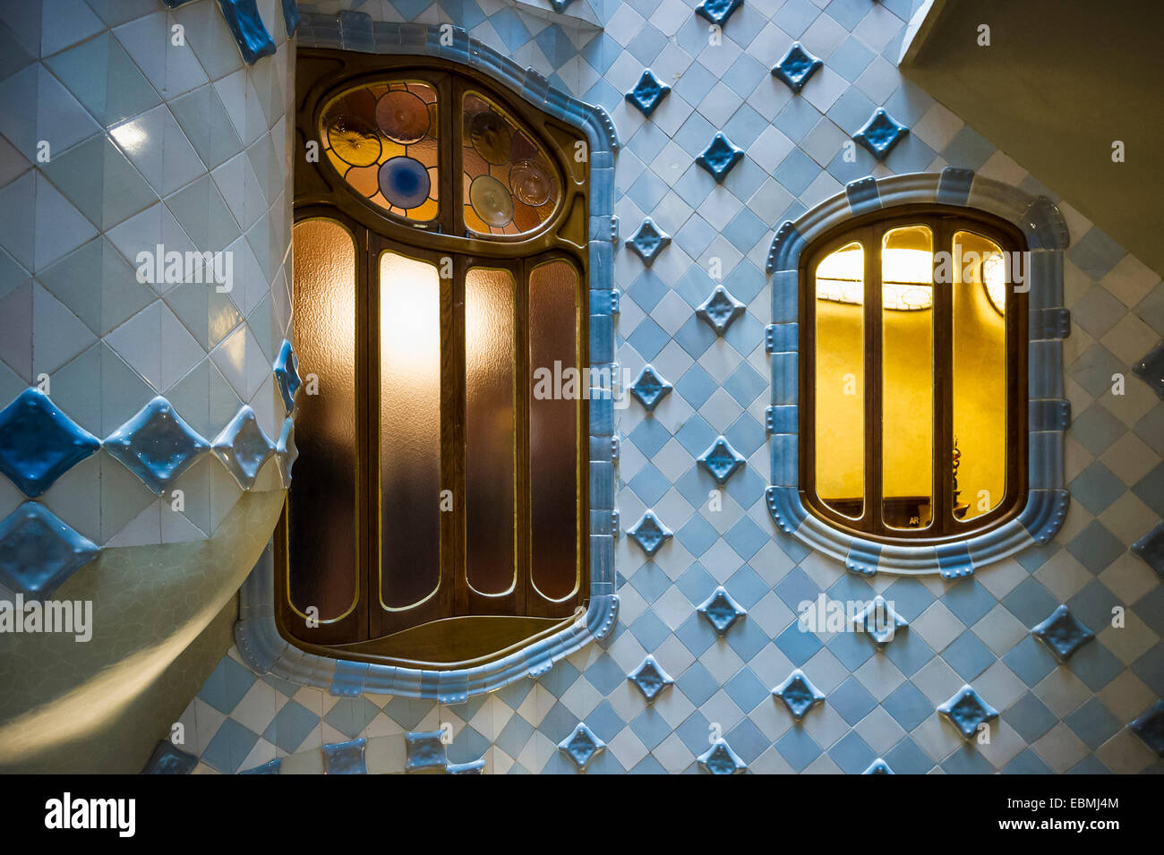 Staircase, Casa Batlló, designed by architect Antoni Gaudi, Barcelona, Catalonia, Spain Stock Photo