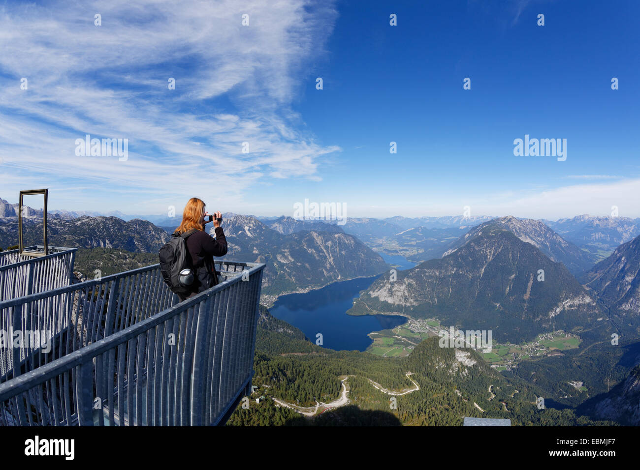 Five Fingers viewing platform of the Dachstein Mountains, Lake Hallstatt and Obertraun, UNESCO World Heritage Site Stock Photo