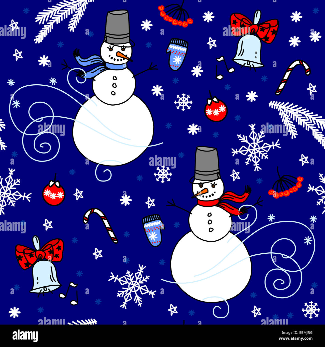 Winter seamless background with snowmen Stock Photo - Alamy