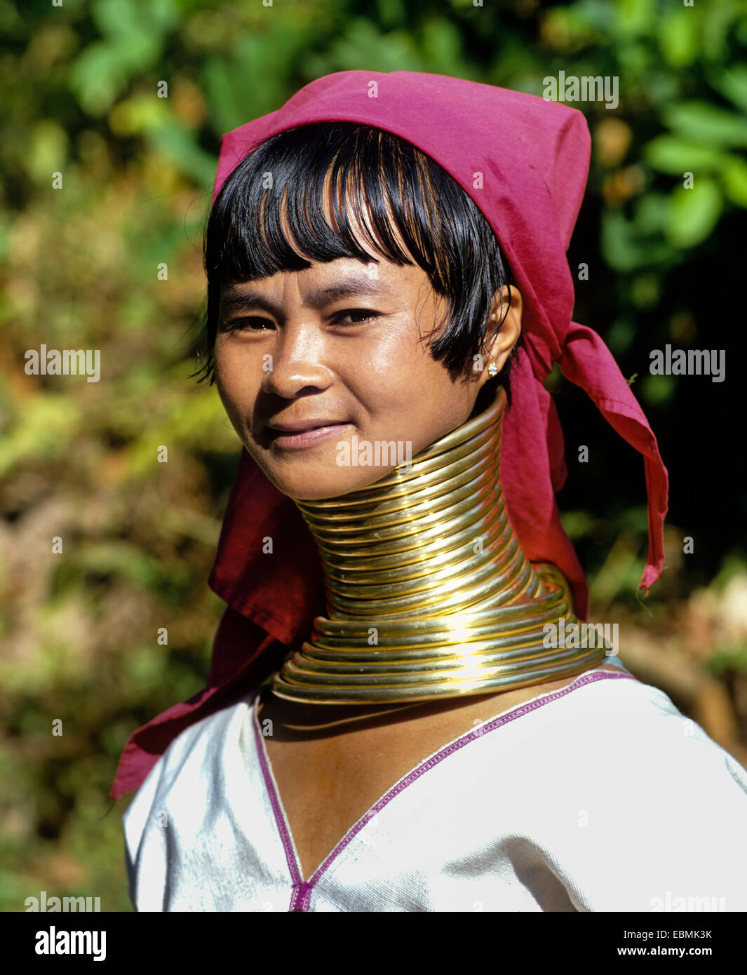 Long-necked woman of the Padaung mountain tribe, also known as giraffe