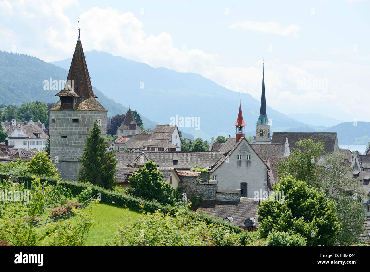 Town with the Powder Tower and St Oswald's Church, Zug, Canton of Zug