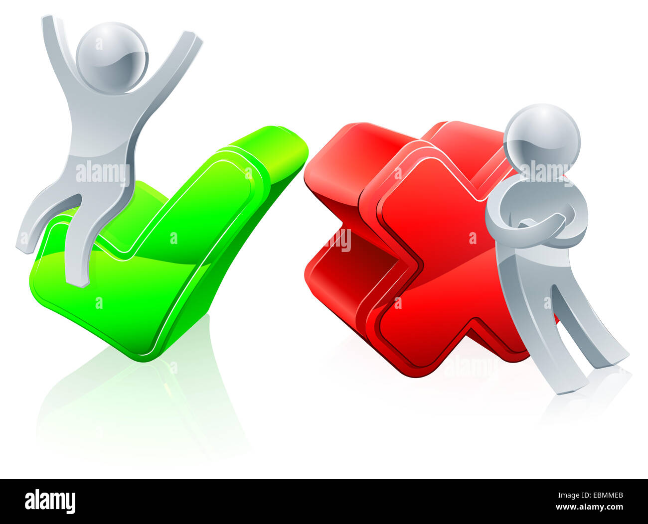 Green tick and red cross concept with people mascots Stock Photo
