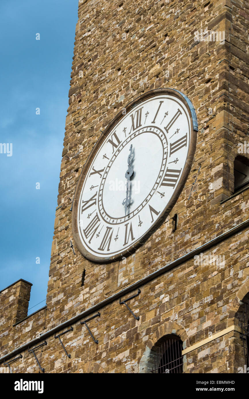 Arnolfo tower, clock with only one hand, bottom perspective view of the