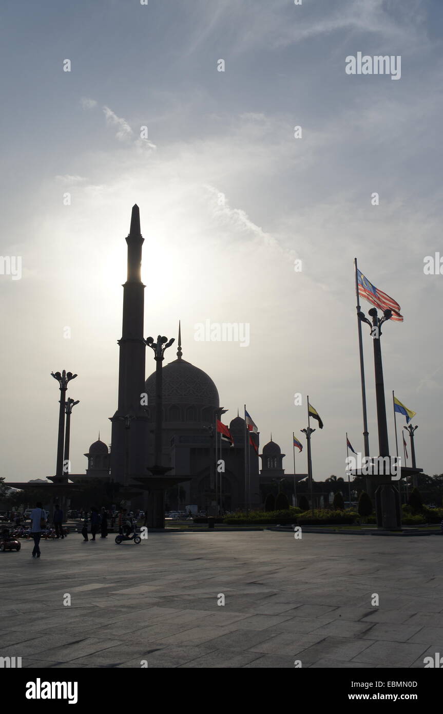 silhoutte of mosque and Malaysian flag Stock Photo
