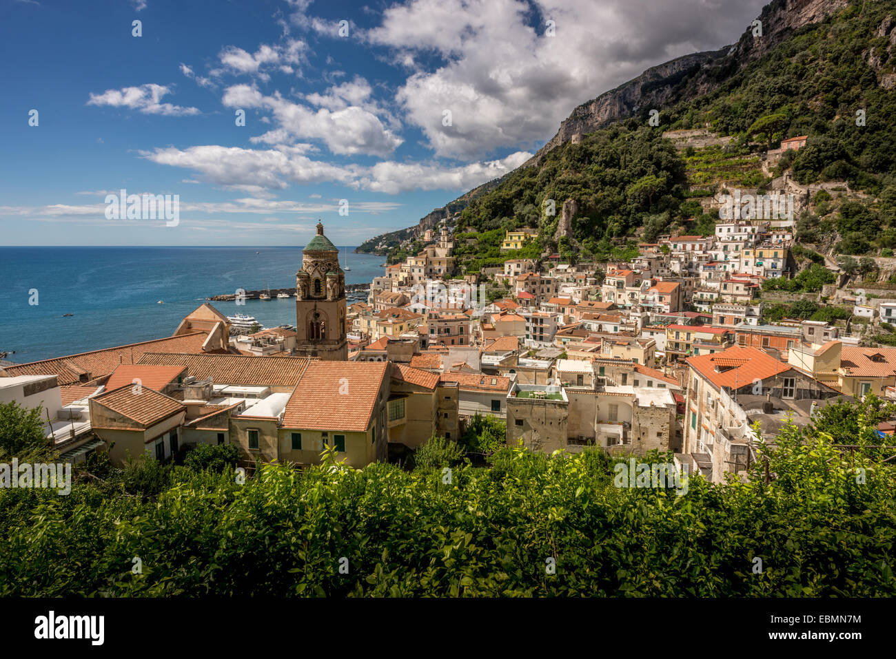 Amalfi in Italy, including the Tower of St Andrew Stock Photo
