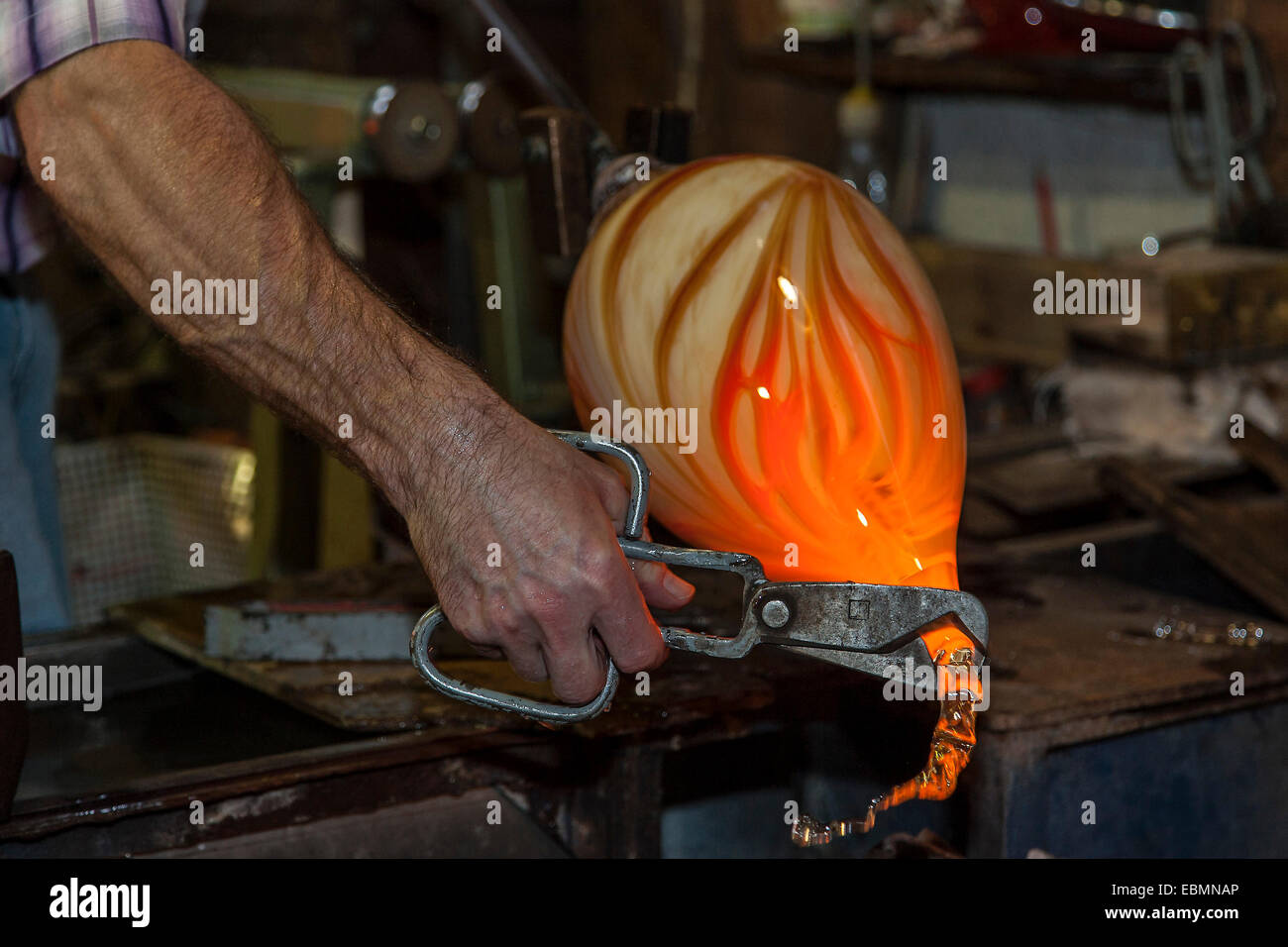 Glassblower, show glass blowing a glassware shop, at Bodenmais, Bavaria