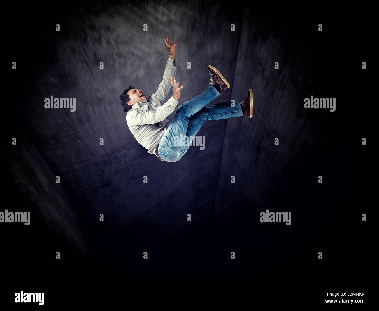 falling man and vertical tunnel 3d Stock Photo