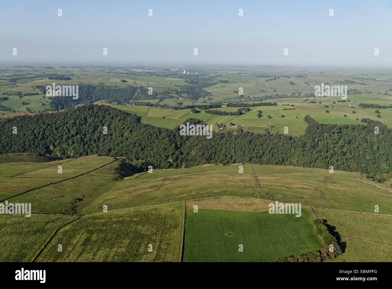 A scenic aerial view of the landscape of the Peak District National Park Stock Photo