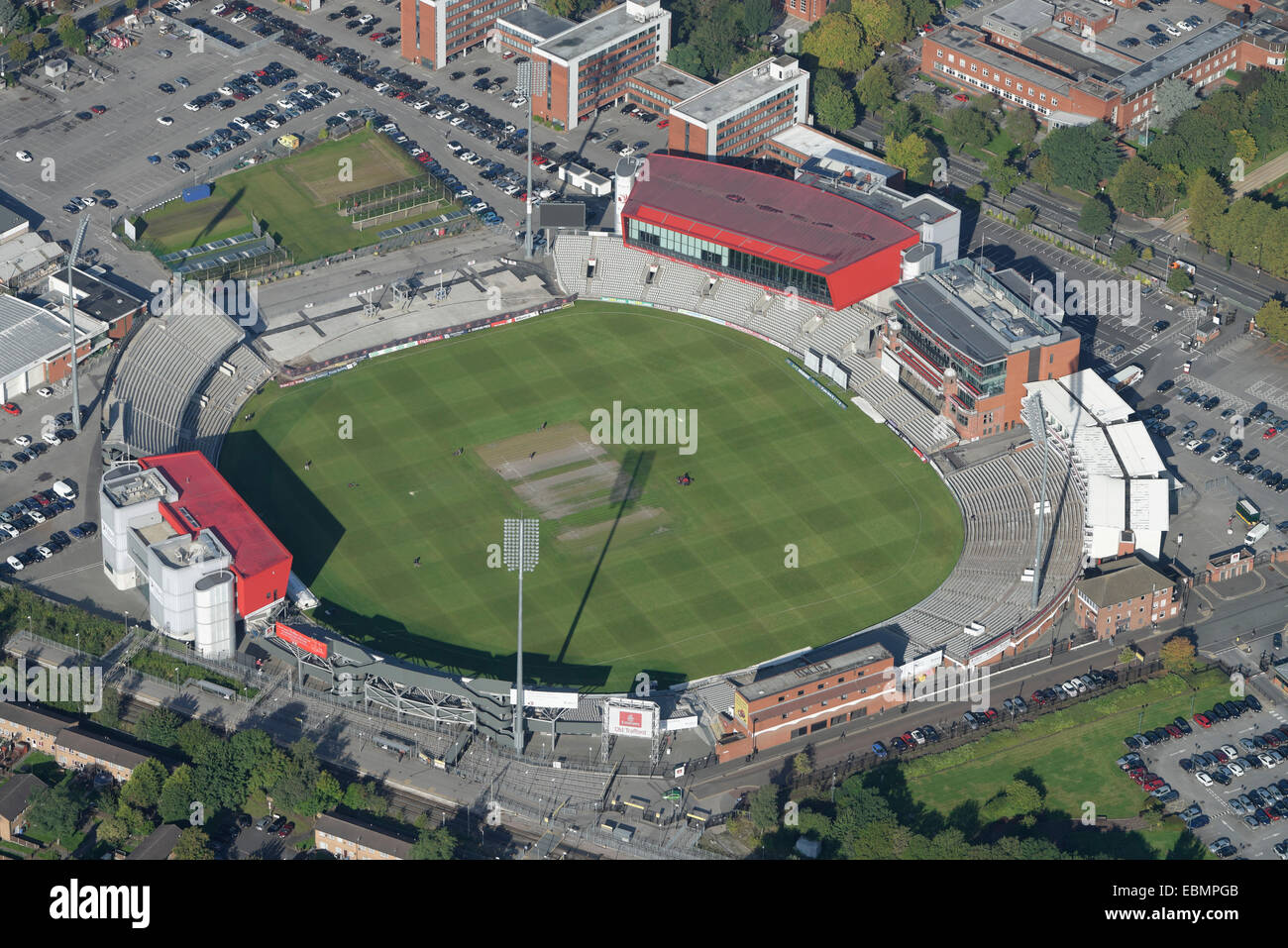 An aerial view of Old Trafford Cricket Ground Manchester. Home of Lancashire County Cricket Club Stock Photo