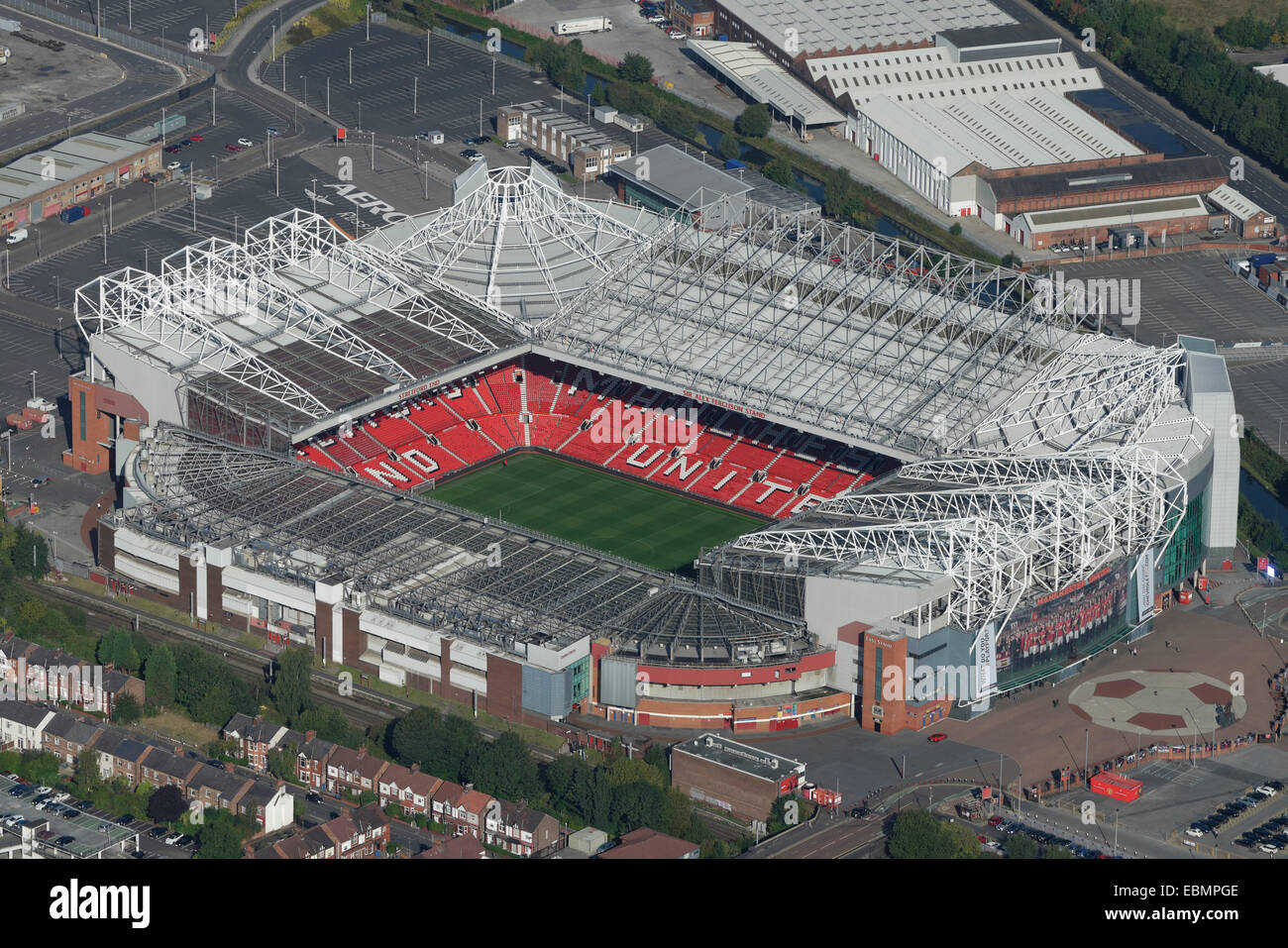 An aerial view of Old Trafford football stadium, home of Manchester United FC Stock Photo