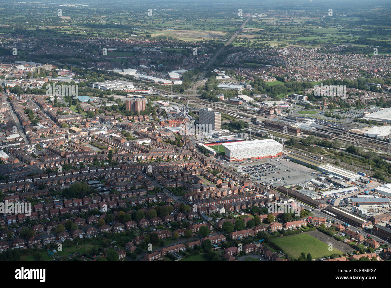 An aerial view of the Cheshire town of Crewe Stock Photo