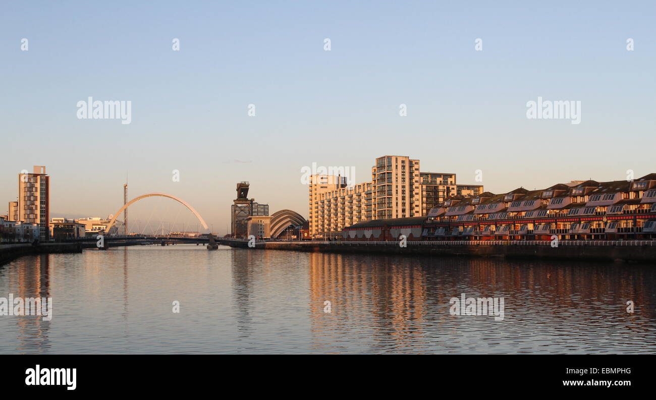 Clyde Arc and Armadillo at dawn Glasgow Scotland  December 2014 Stock Photo