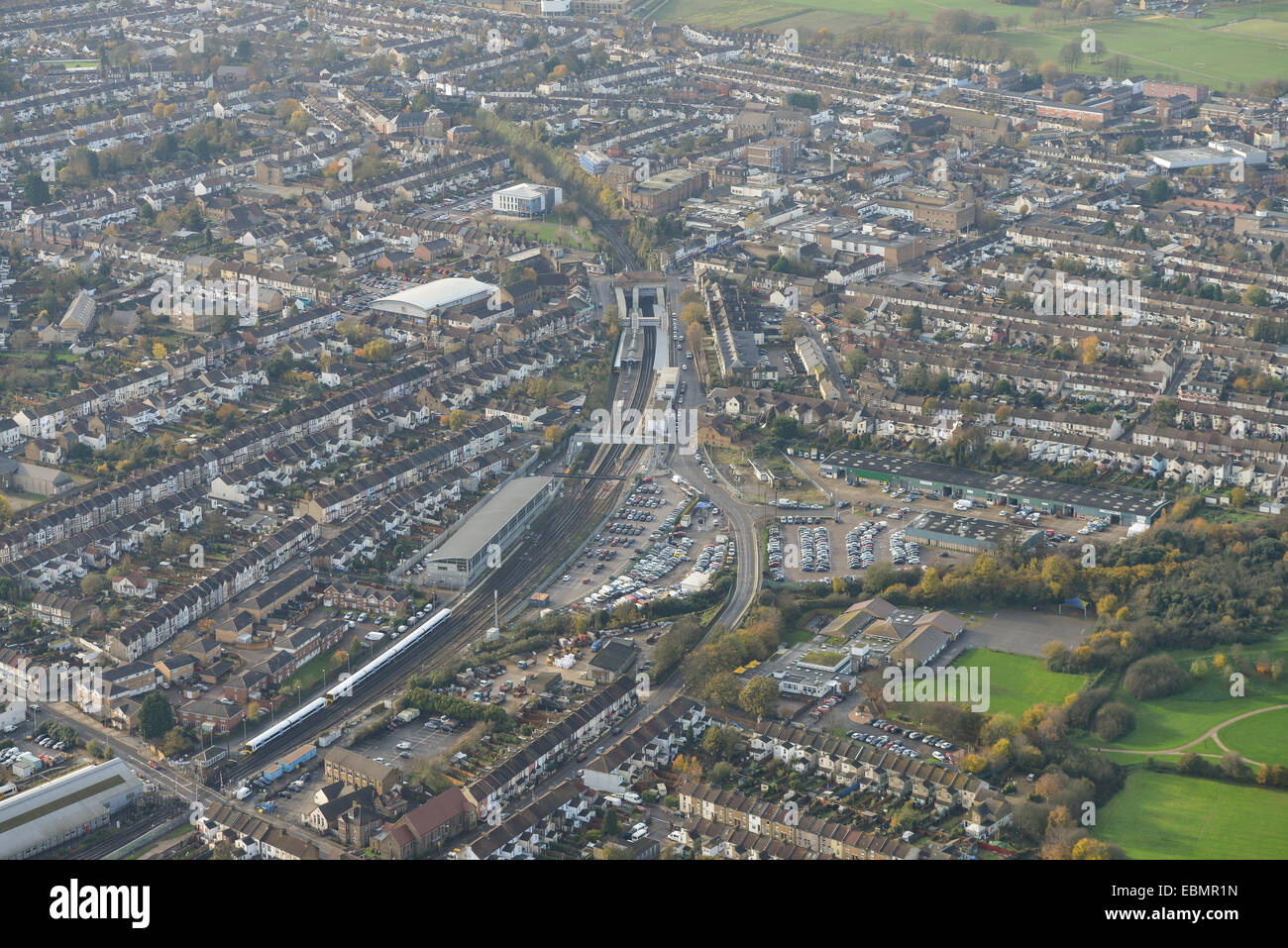 An aerial view of Gillingham railway station and the area surrounding Stock Photo