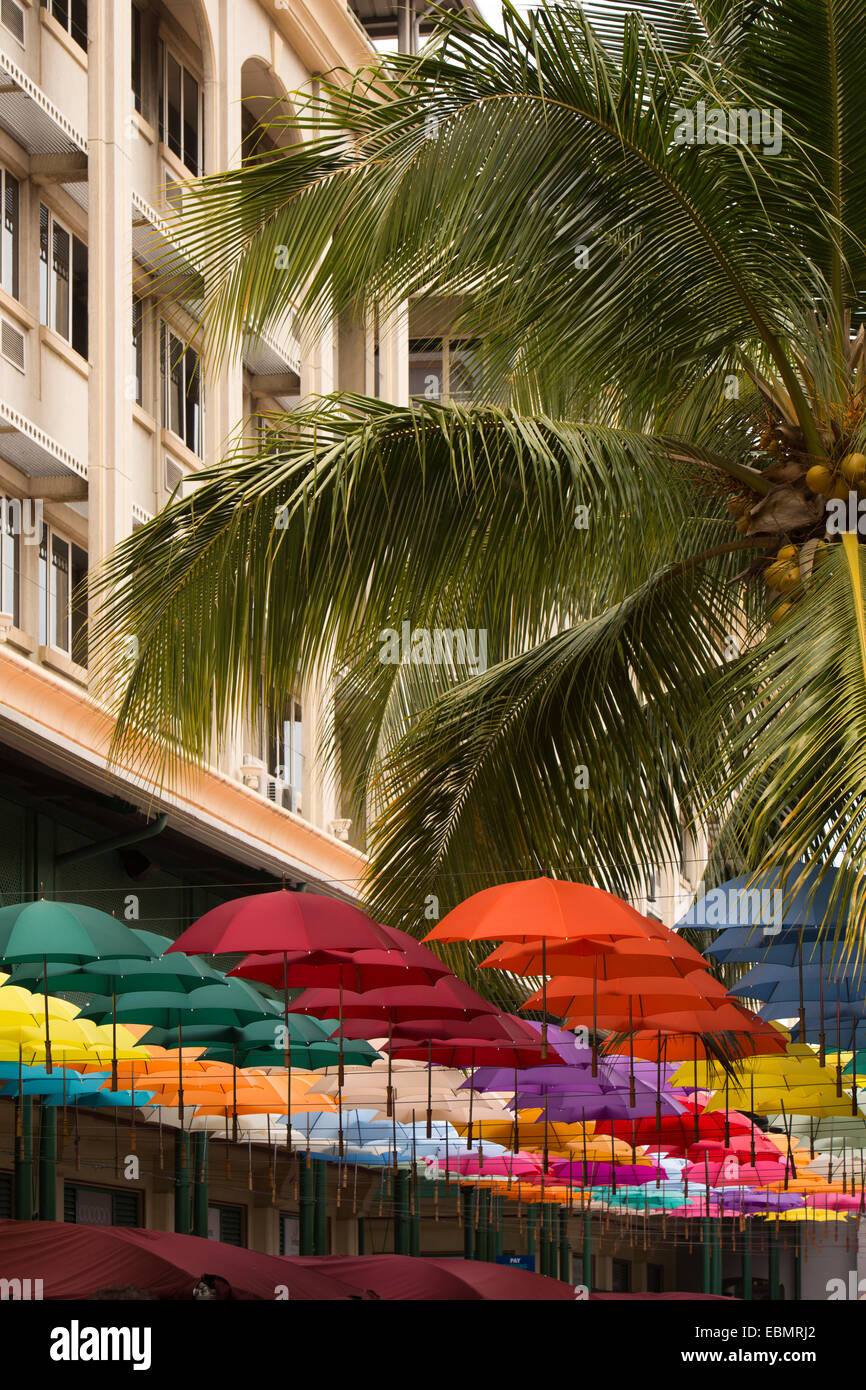 Mauritius, Port Louis, Caudon Waterfront, colourful shading umbrellas