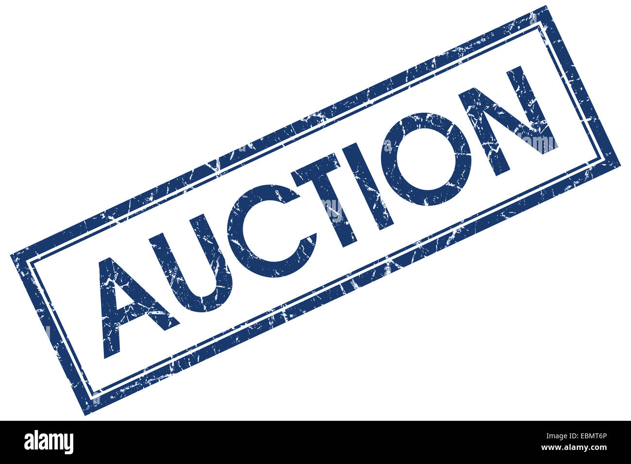 Auction blue square grungy stamp isolated on white background Stock ...