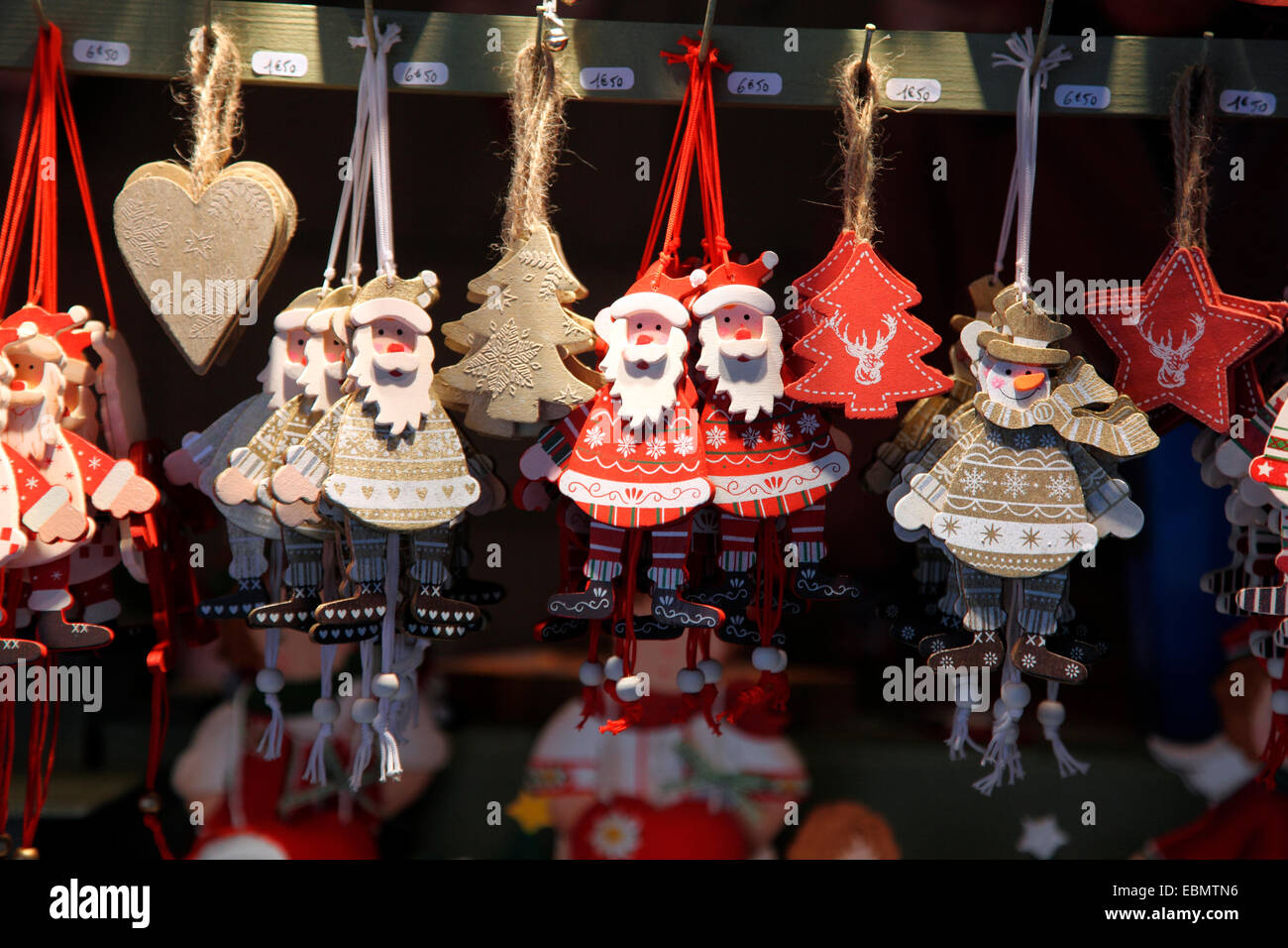 Strasbourg Christmas tree decorations in the Christmas Market. Stock Photo