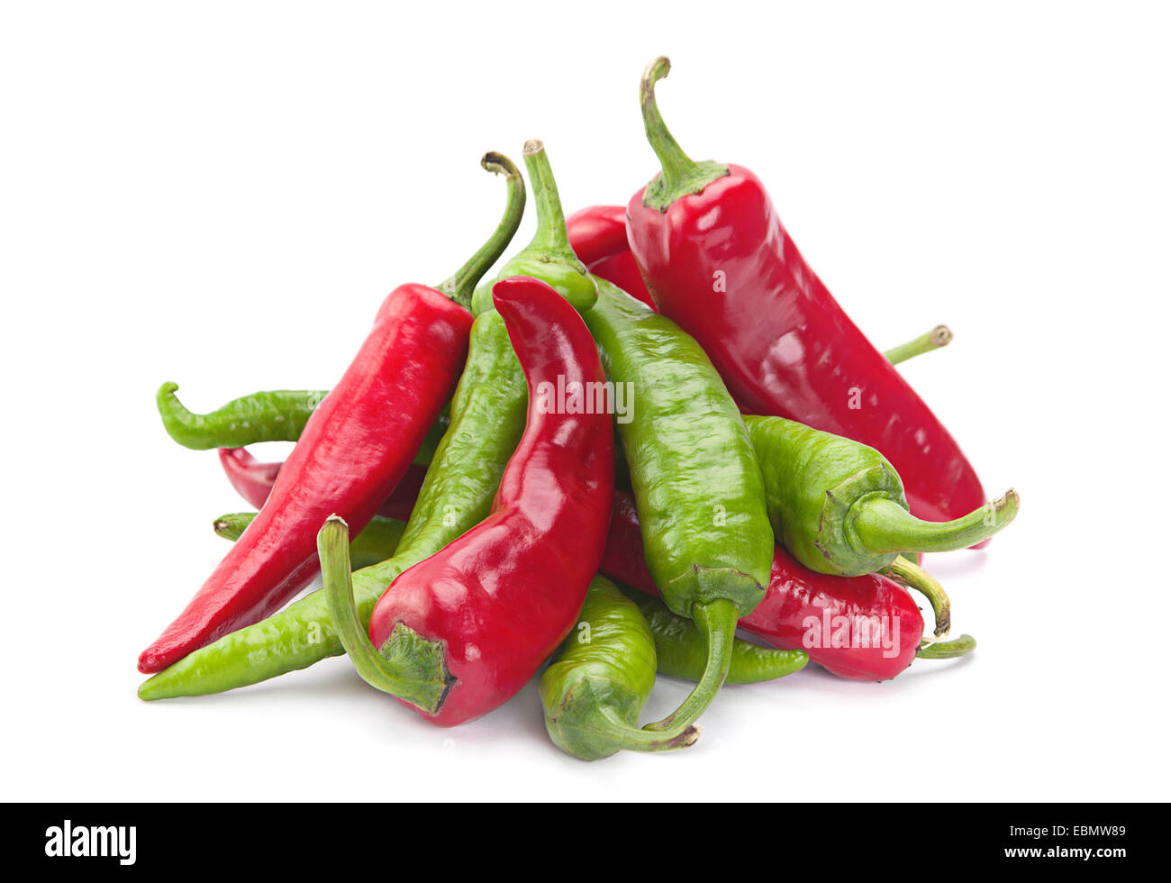 Red and green chilli pepper closeup isolated on white Stock Photo