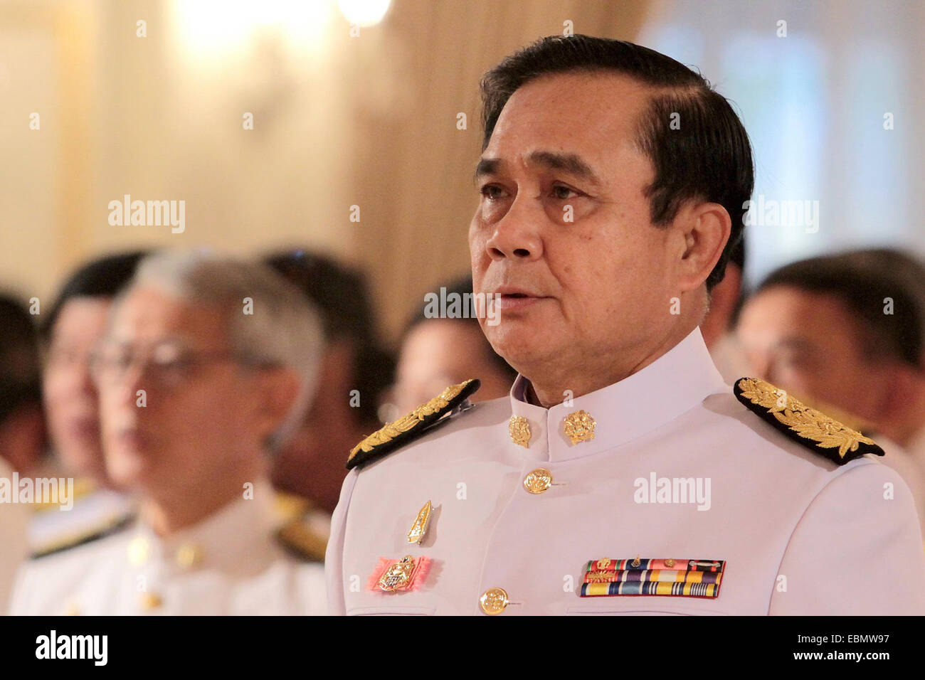Bangkok, Thailand. 3rd Dec, 2014. Thai Prime Minister Gen. Prayuth Chan-ocha attends the oath swearing ceremony of allegiance to be good government officials as part of the King Bhumibol Adulyadej's upcoming 87th birthday celebration at Government House in Bangkok, Thailand, Dec. 3, 2014. Thai King Bhumibol Adulyadej would celebrate his 87th birthday on Dec. 5. Credit:  Rachen Sageamsak/Xinhua/Alamy Live News Stock Photo