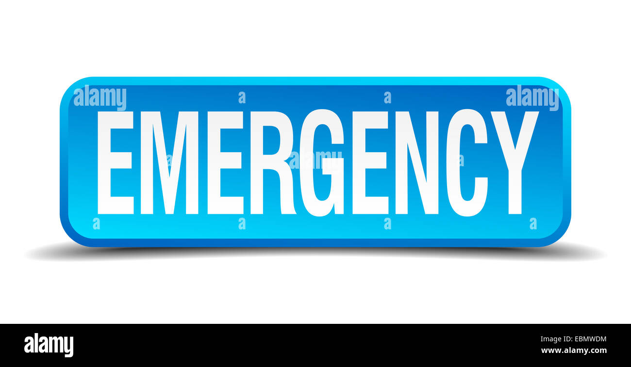 emergency blue 3d realistic square isolated button Stock Photo