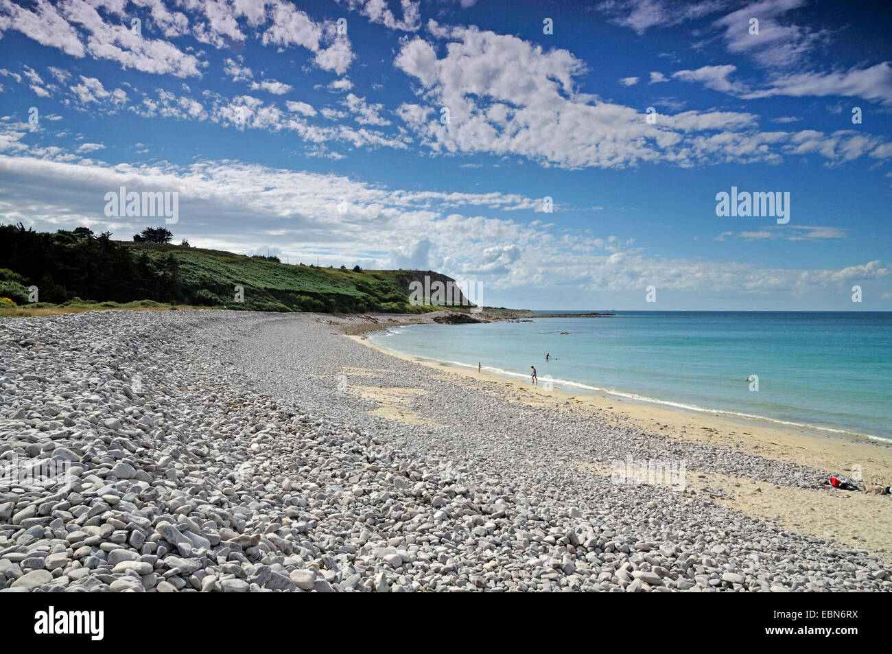 bay with gravel beach, France, Brittany, Erquy Stock Photo