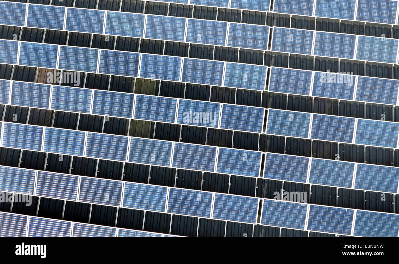 aerial view to solar roof, Germany, Hesse, Sauerland, Welleringhausen, Willingen-Upland Stock Photo