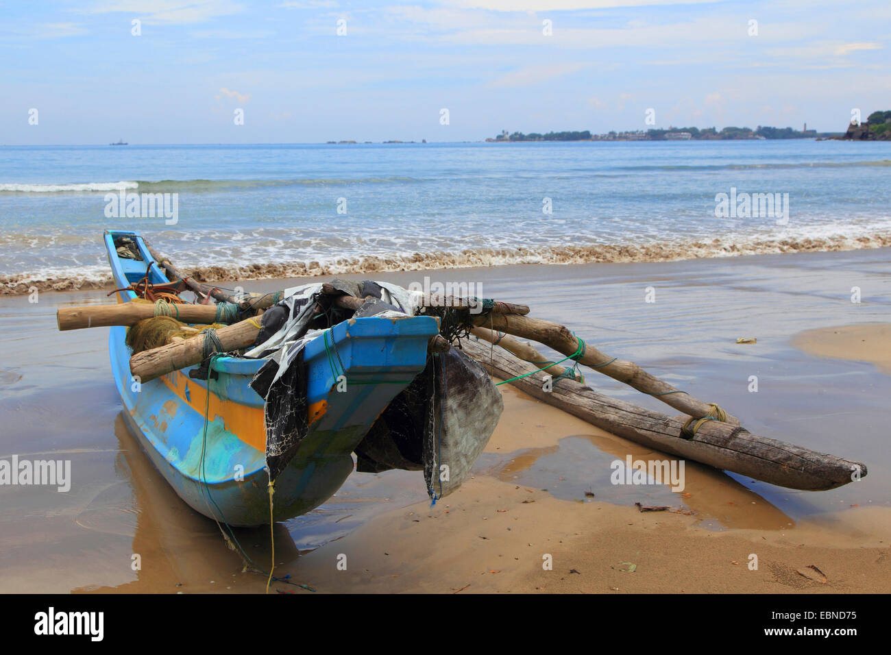 outrigger boat on the beach, Sri Lanka Stock Photo
