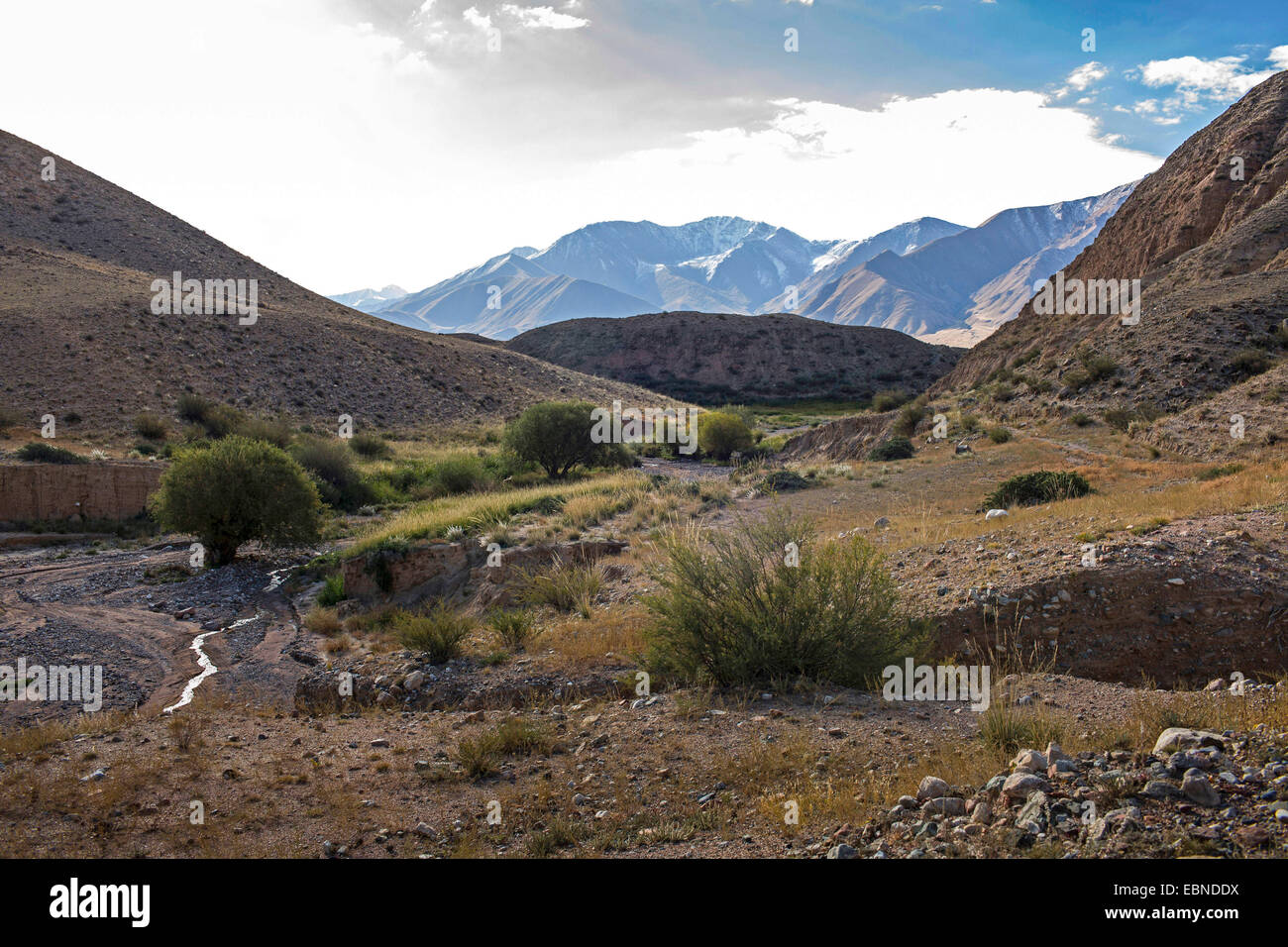 tributary valley in mountain scenery, Kyrgyzstan, Karakoel Stock Photo